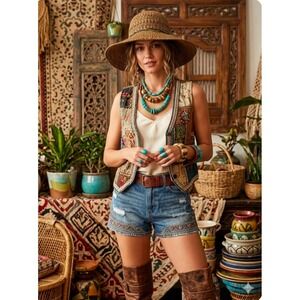 Womens Boho-Chic Hand-Crochet Raffia Sun Hat